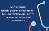 Громадо! ОНОВЛЕНИЙ графік роботи амбулаторій КП «Житомирський центр первинної медичної допомоги»